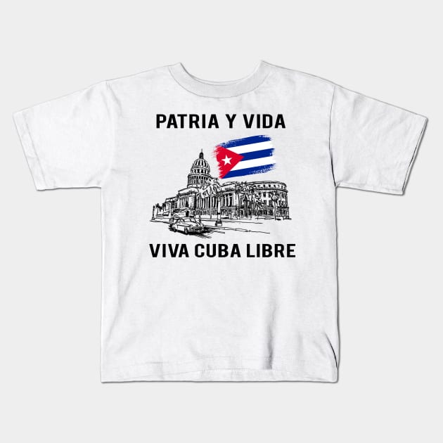 PATRIA Y VIDA VIVA CUBA LIBRE Inked Line Art Kids T-Shirt by PsychoDynamics